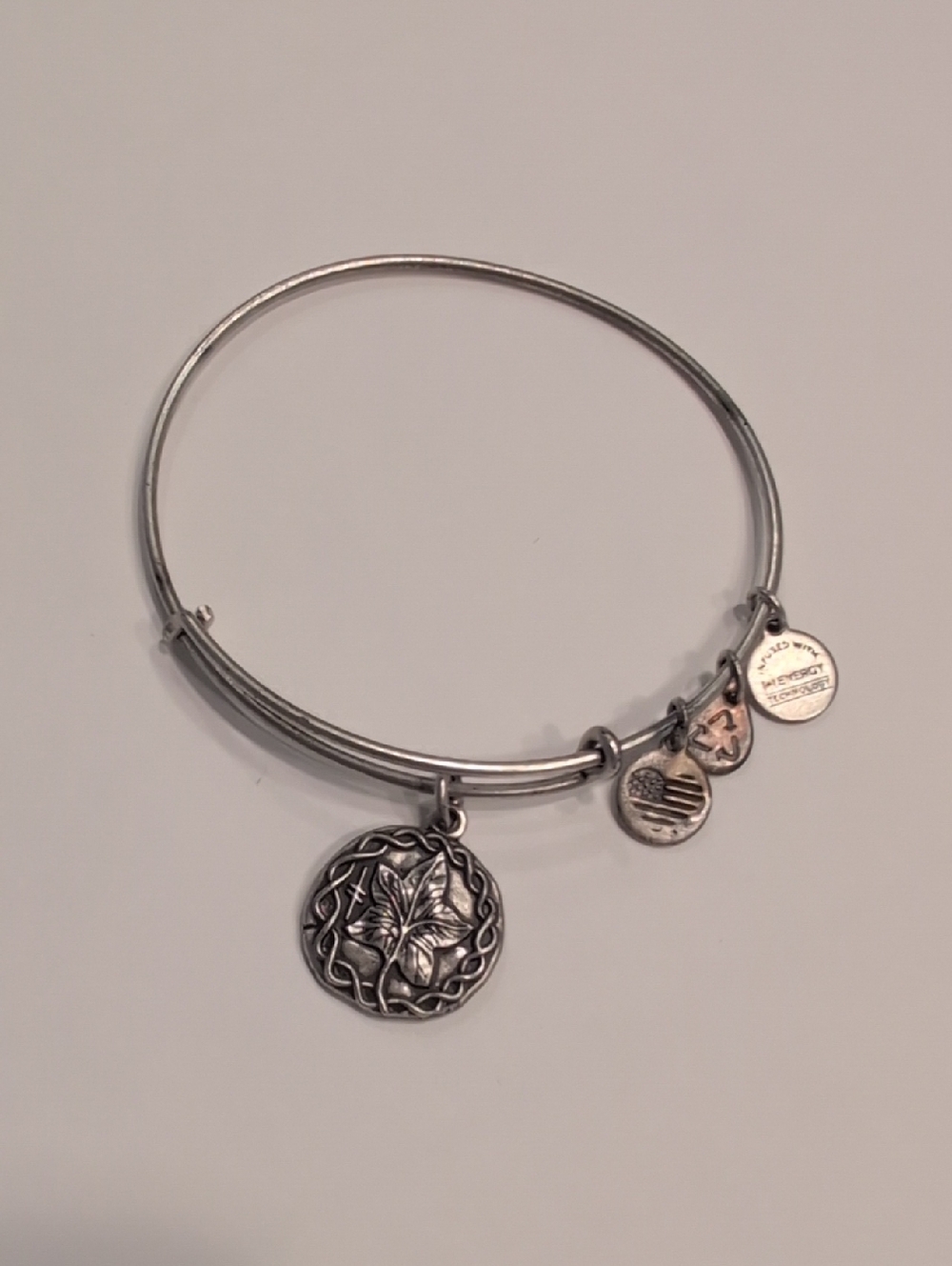Alex And Ani Silver Toned Charm Bangle Bracelet with Ivy Medallion